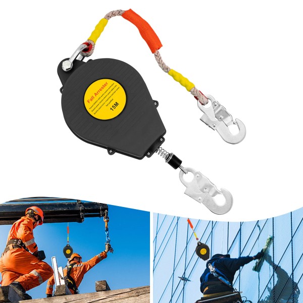 Unbranded Black 15M Self Retracting Lifeline Lanyard Fall Arrester Fall