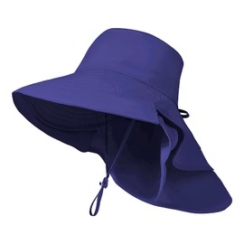 JUPSK Women's Sun Hat, Wide Brim Ladies Summer Fisherman Hat UV Protection Beach Hat with Neck Flap for Women,Girls Outdoor Fishing Travelling Mountaineering Navy Blue