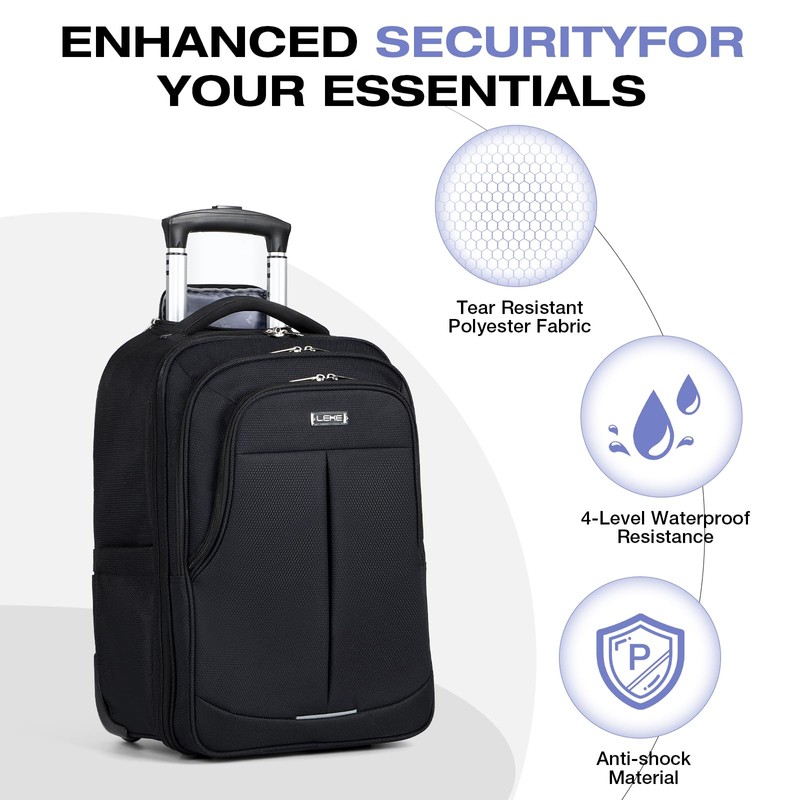 Lekespring Rolling Backpack for Adults,18 Inch Waterproof Carry-on Back pack