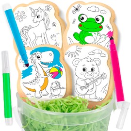 Cookie Decorating kit for Kids Activity Cookies Decorating Kit Coloring Gift For Kids boys girls Food | 4 Jumbo Cookies + 3 Edible Markers | Individually Wrapped Unicorn Dinasour Frog Teddy Bear