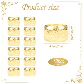 Napkin Rings Gold Pack of 12 Elegant Serving Rings with Rose Pattern, Napkin Ring for Occasions such as Thanksgiving, Wedding, Christmas, Family Collecting, Dining Table Decoration (Gold)