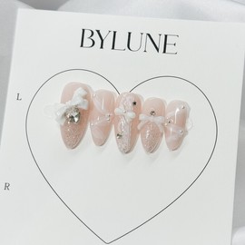Veil White Handmade Nail Tips Wedding Nail Tips - Short Coffin / 베일화이트 수제네일팁 웨딩 네일팁 - 숏코핀