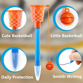 LONTOM 10 Pcs Basketball Hoop Gel Pens Basketball Party Favors with Blue Pencil Grips Basketball Novelty Pens for Kids Foam Pen Cushion for Sports Themed Birthday Party Supplies, 0.7 mm