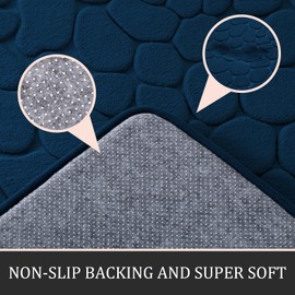 YIHOUSE Bathroom Rugs Sets 5 Piece, Cobblestone Memory Foam Bathroom Mats Set Extra Thick, Non Slip Bath Mats for Bathroom, Water Absorbent, Washable Dark Blue Bath Rugs for Tub, Toilet and Floor