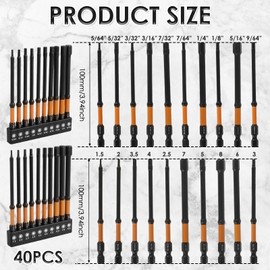 Impact 4" Long Hex Head Drill Bit Set, 40PCS Allen Wrench Hex-Shank Set, Metric&SAE, 1/4" HexBit Magnetic S2 Steel Screwdriver-Bits with Storage Box