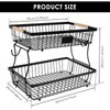 LSCSJUNS 2 Tiers Fruit Basket with Wood Handle Metal Fruit