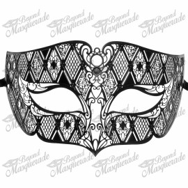 BeyondMasquerade Mens Unisex Simplistic Filigree Light Metal Masquerade Prom Mask [Black]