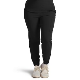 ave. First Women's Scrub Pants, Modern Jogger Style, Mid-Rise, Breathable 4-Way Stretch Fabric, Machine Washable Women’s Scrubs, Wrinkle-Resistant, For Nurses & Medical Professionals, (M, Black)