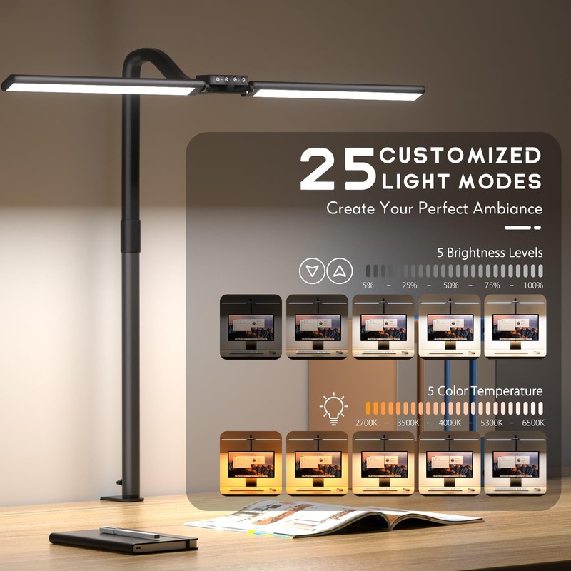 Quntis Desk Lamp for Home Office, 30.7'' Double Head Architect