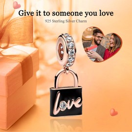 Rimgoris 925 Sterling Silver Charm for Women Bracelets Necklace Forever Love padlock Dangle Charm Gift