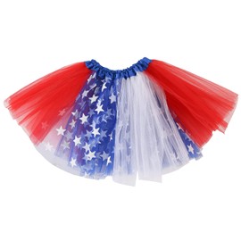 4th of July Star Tutu for Girls Red White Blue Star Dress, Independence Day American Flag Tutu Skirt Outfit USA Party Decor (US, Alpha, One Size, Regular, Regular, M)
