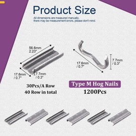 Swpeet 1200Pcs Professional Upholstery Type M Hog Nail Rings M Nails M Clips Hog Rings M Staples for Fence Fastening, Upholstery Installation, Animal Cages