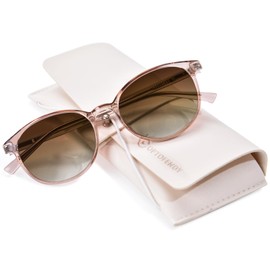 OPTOFENDY Reader Sunglasses for Women, TR90 Round Full Lens Outdoor Reading Sunglasses with Spring Hinge, UV400 Protection, Crystal Brown 1.0