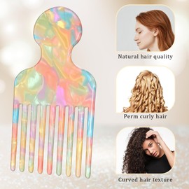Hair Pick Comb, Wide Tooth Comb for Curls, Hair Picks for Women, Long Tooth Hair Comb, Detangling Lifting Comb, Hair Styling Tool, 4.8 Inches, Pink
