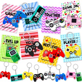 Japior - Paquete de 24 tarjetas para el día de San Valentín con divertidos videojuegos llaveros para niños, regalos de intercambio de clases, 8 diseños de llaveros de San Valentín y tarjetas de