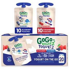 GoGo squeeZ yogurtZ Variety Pack, Blueberry, Strawberry 3 oz (20 Pouches) - Kids Snacks Made from Real Yogurt & Fruit - Pantry Friendly - No Fridge Needed - No Preservatives - Kosher - Gluten Free