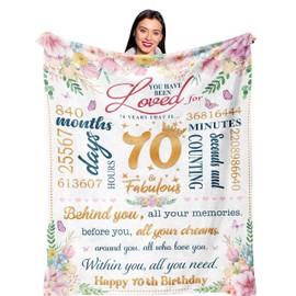 Ruvinzo 70th Birthday Gifts for Women, 70 Birthday Gifts Women, 70 Year Old Birthday Gifts for Women, Gifts Blanket 60” x 50” for 70 Year Old Woman, Happy 70th Birthday Decorations, Cheers to 70 Years