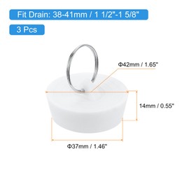 sourcing map 3 Pcs Rubber Sink Plug, Bathtub Drain Stopper Fit for 1-1/2" to 1-5/8" Drain Sink Stopper Seal with Hanging Ring for Bathroom Kitchen Laundry, White