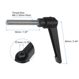 sourcing map 2pcs Clamping Lever Handles, M8 x 50mm 304 Stainless Steel Threaded Male Stud, Adjustable Handles Locking Quick Release Ratchet Push Button Bolt Knobs, Black