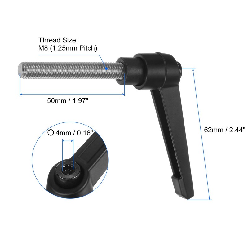 sourcing map 2pcs Clamping Lever Handles, M8 x 50mm 304