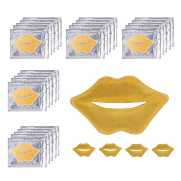 24K Golden Crystal Lip Masks 30 Pieces Hydrating Lip Plumper Mask Collagen Nourishing Lip Care Gel Pads Remove Dead Skin Anti Chapped & Anti-Aging Lip Patches