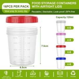 Cozary 16 Pezzi Contenitori Ermetici per Alimenti Piccoli con Graduazione, 120ML Riutilizzabili Barattolini Plastica Piccoli con Coperchi per Yogurt Pranzo, Sicura per Microonde e Congelatore