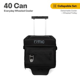 RTIC 40 Can Everyday Wheeled Cooler, Soft Sided Insulated Portable Rolling Collapsible Cooler Bag with Wheels and Handle for Outdoor, Beach, Camping, Sports, Travel, Leakproof, Black