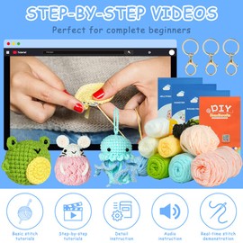 AUAUY Beginner Crochet Kit, Animal Crochet Kit for Beginners, Yarn, Eyes, Stuffing, Crochet Hook for Kids and Adults, Crochet Kit with Step-by-Step Video Tutorials, Boys and Girls Birthdays Gift