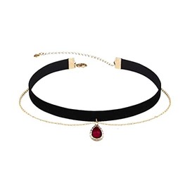 Fuqimanman2020 Black Teardrop Velvet Choker Necklace for Women Layered Gothic Choker Victorian Necklace Aesthetic Vampire Necklaces for Womens, Metal, No Gemstone