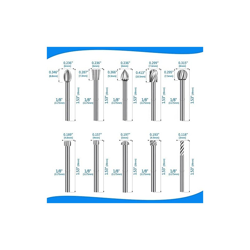 20Pcs Carving Bits Wood Engraving Router Bit with 1/8"(3mm) Shank,