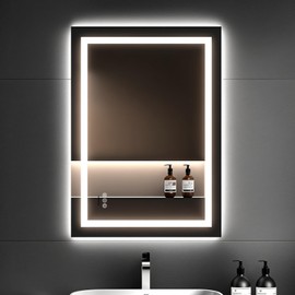 Kosmonia 24x32'' LED Bathroom Mirror with Light, Frameless, Dimmable Front & Backlit, Anti-Fog, Distortion Free, Light Memory, Tempered and Shatter-Proof Wall Mounted Vanity Silver Coating Mirror