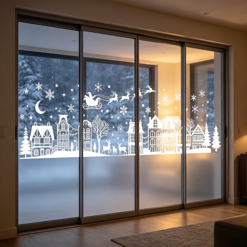 Christmas Village Window Clings Large White Winter Glass Decals