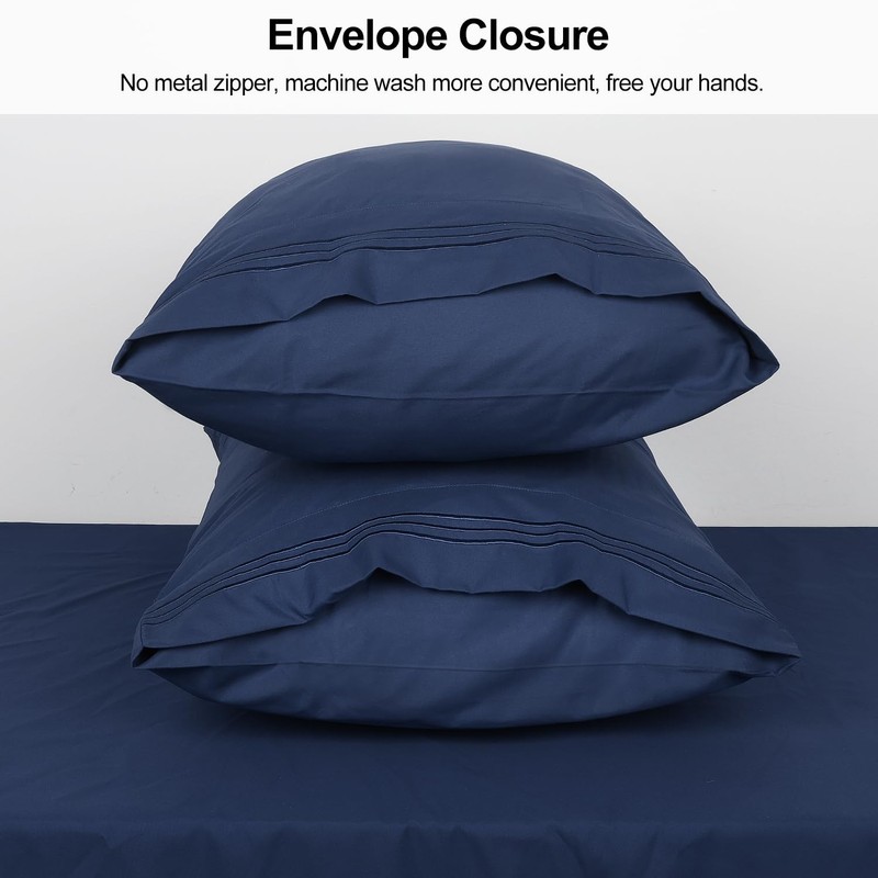 Lirex Pillow Cases (2 Pack), 1800 Thread Count Embroidered Queen
