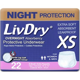 LivDry Adult Incontinence Underwear Overnight Comfort Absorbency X-Small 22-Pack
