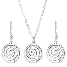 WCRAZYE Boho Geometric Tribal Swirl Wire Spiral Earrings Necklace Sets for Women Lightweight Minimalist Simple Spiral Earrings Round Spiral Statement Earrings Fashion Jewelry Gifts (Silver)