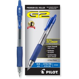 3 Pack G2 Gel Roller Ball Pen, Retractable, Blue Ink, 0.5mm Extra Fine, Dozen by PILOT (Catalog Category: Paper, Pens & Desk Supplies / Pens)