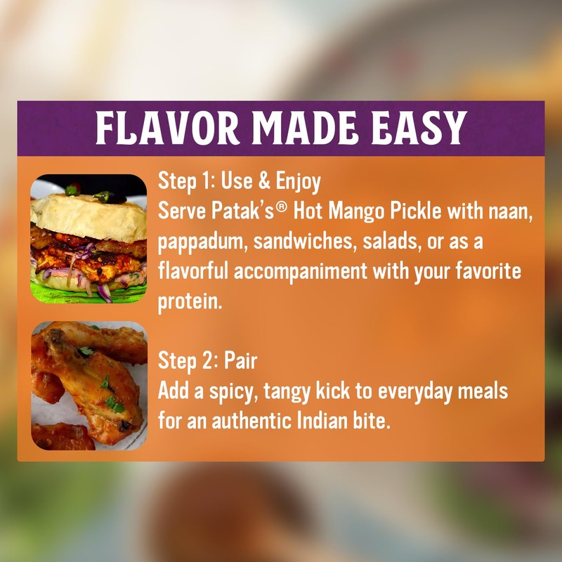 Patak’s Hot Mango Pickle - Authentic Indian Relish w/Mango Chunks,