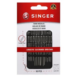 SINGER - Agujas de ojos grandes surtidas, 50 unidades, para coser a mano, agujas de coser autoroscantes, 6 tamaños