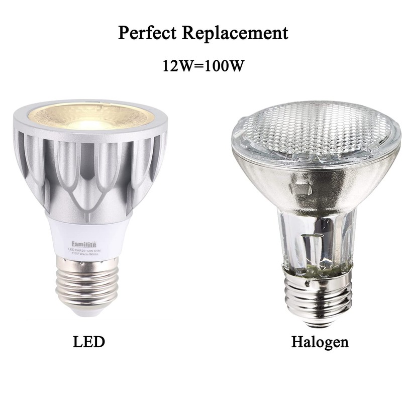 Familite PAR20 LED Bulbs, 12W Dimmable Spot Light, 100W Halogen