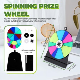 Diakey 15cm Spinning Prize Wheel with 3 Wheels, Color Table Roulette Wheel Spinner with Stand Fortune Spin Game for Party, Trade Show, Carnival (12+10+8 Slots)