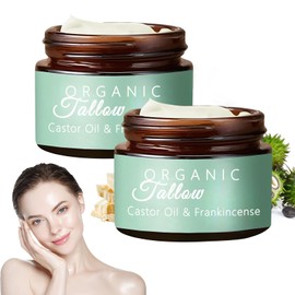 DaBao 2PCS Grass Fed Beef Tallow with Frankincense Oil and Castor Oil, Beef Tallow Moisturizer for Skin, Facial and Body Moisturizer Cream for All Skin Types