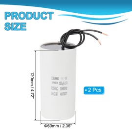 PATIKIL 120uF CBB60 Running Capacitor, 2 Pcs Run Capacitor with 2 Wires, AC 450V Start Up Motor with Frequency of 50Hz/60Hz, Suitable for Air Compressors Pumps, White