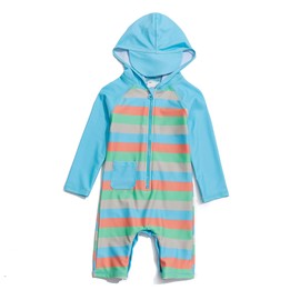 ADAVERANO Baby Boys Sunsuits UV50+ In One Piece Zip Front Swimwear With Hood, Blue stripes, 74 - 80