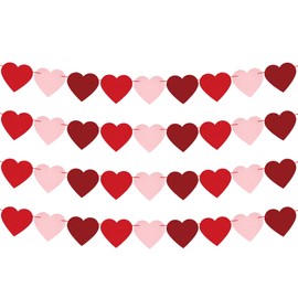 Valentines Day Decor Red Pink Heart Garland - 36 Pcs Pre-Assembled Felt Red Rose Pink Heart Shaped Banner for Valentines Day Decor Galentines Day Decorations Engagement Wedding Birthday Party Supplies