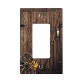 Old Rustic Barn Door 1 Gang Rocker/GFCI Outlet Light Switch WallPlate Cover Faceplate Faceplate Vintage Wooden Board Sunflower Farmhouse Western Country Fall Thanksgiving Bathroom Living Bedroom Decor