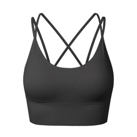 SEGRILA Sport BH Damen Bustier Gepolstert Ohne Bügel mit gekreuzten Rückenpartien für Yoga Fitness, Schwarz, XL