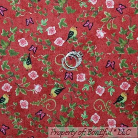 Signature BonEful Fabric FQ Cotton Quilt VTG Flower Rose Green Pink Bird Calico Butterfly