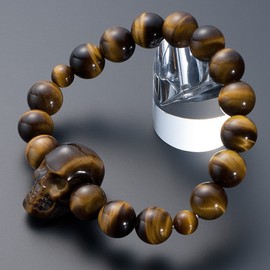 Butsudanya Takita Shoten Special Bracelet Bracelet Skull Carved (Skull Carved), Tiger Eye Stone, 0.5 inch (12 mm) Ball, Inner Circumference Approx. 7.3 inches (18.5 cm); Prayer Bracelet, Power Stone, Skull, Amulet, Bracelet Beads (Certificate issued by T