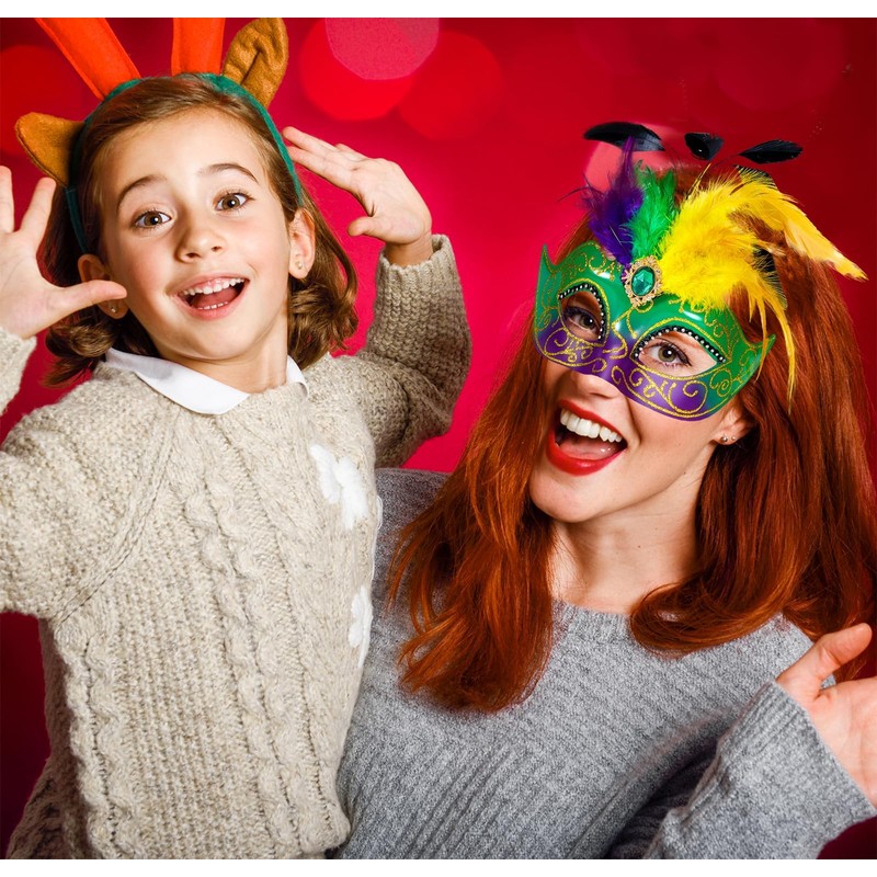 MYSEUNI 2025 Mardi Gras Masks for Women with Feathers- Womens