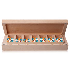 7 Day Pill Box: PRITOK Beech Wood Pill Box 7 Day Pill Organiser with Magnetic Closure Ideal for Storing Vitamins Pills and Supplements